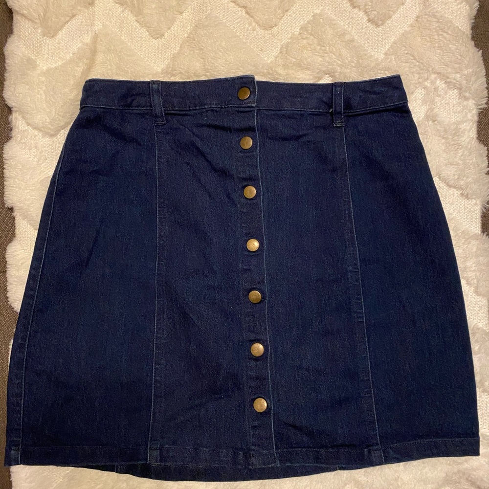 Button-Front Dark Denim Skirt